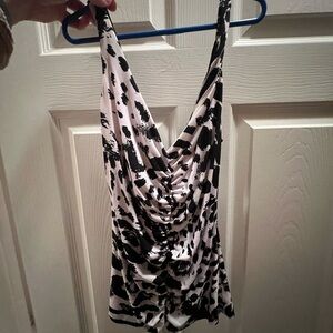 Cache Monochrome Animal Print Blouse